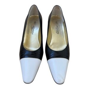 VTG St John Cap Toe Kitten Heel Pumps Black White Leather 8.5B Chanel Inspired